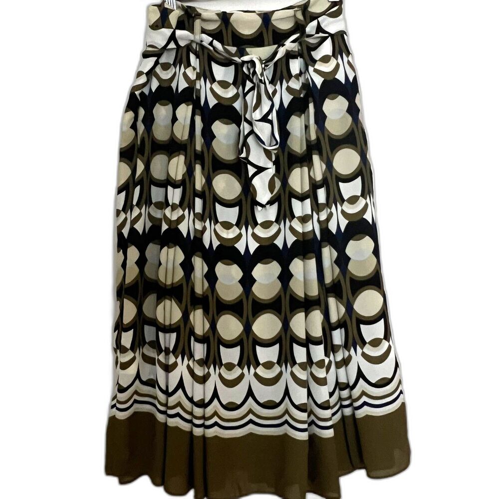 H&M skirt 8 retro geometric chiffon matching tie belt pleating flowing